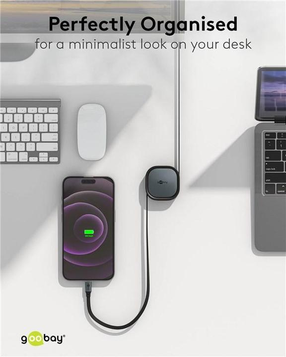 Image du produit Goobay Selbstaufrollendes USB-C-Kabel, 1 m, schwarzsilber (1 m, USB 2.0, 15 W)