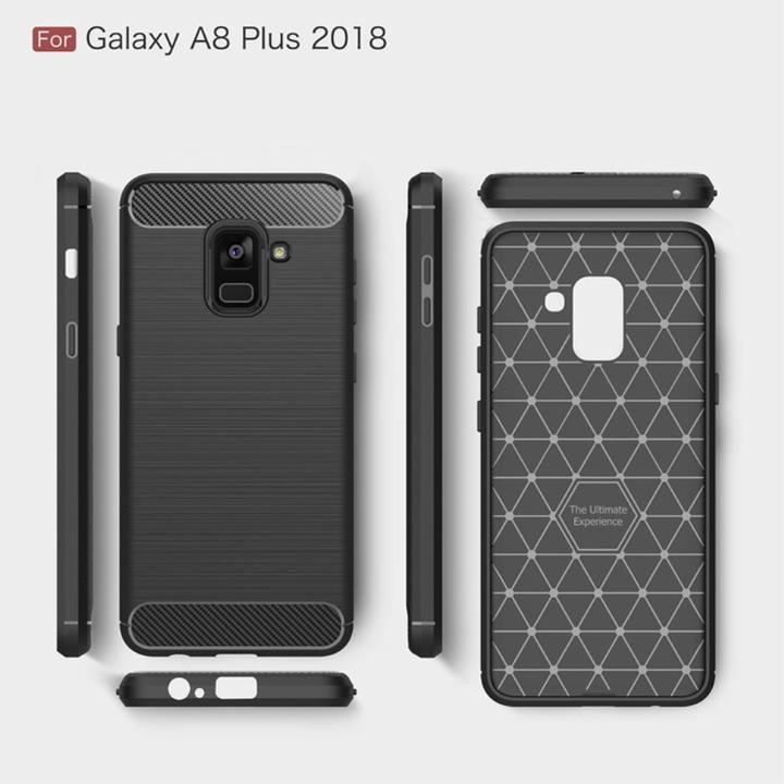 Produktbild König Design Hülle Handy Schutz für Samsung Galaxy A8 Plus (2018) Case Cover Carbon Schwarz (Samsung Galaxy A8 (2018))