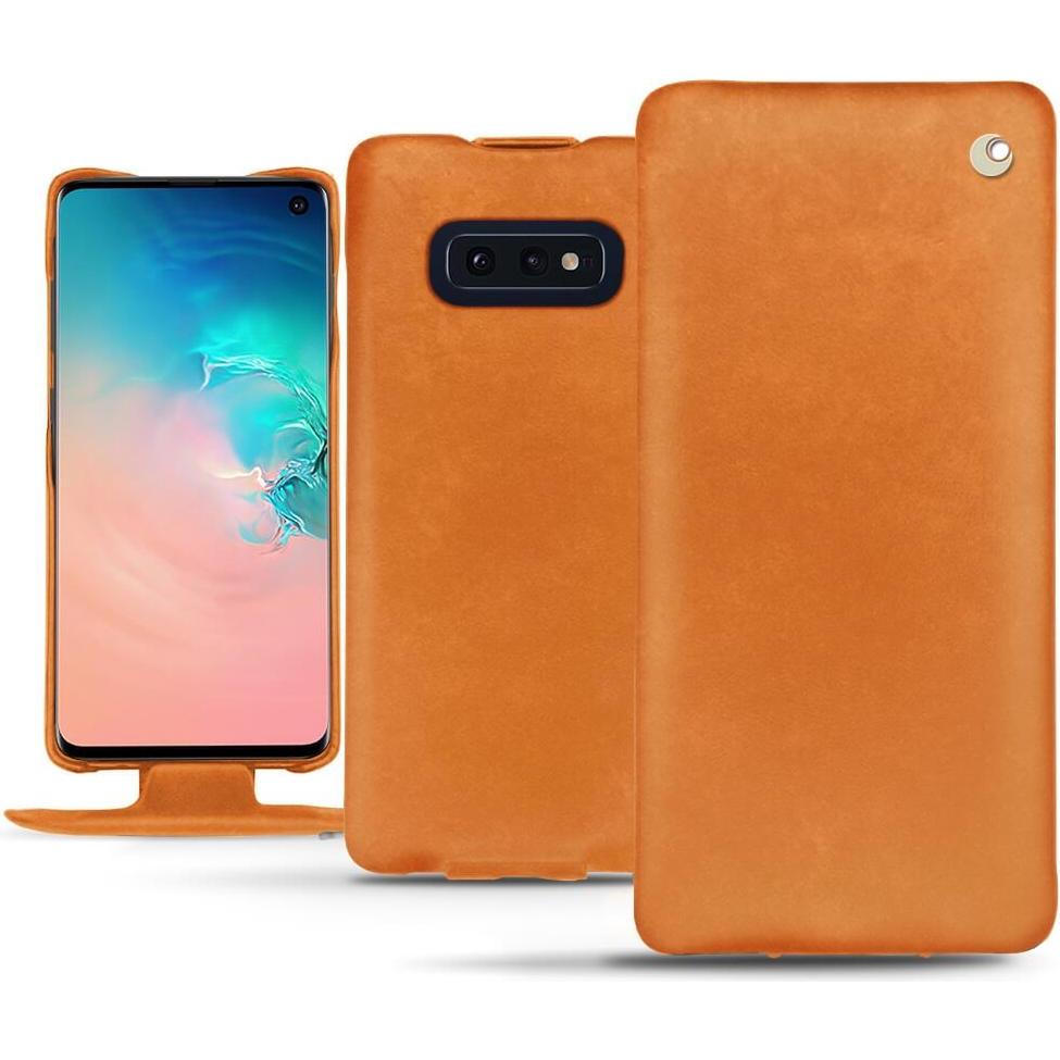 Noreve Lederschutzhülle vertikal (Samsung Galaxy S10e), Smartphone Hülle, Orange