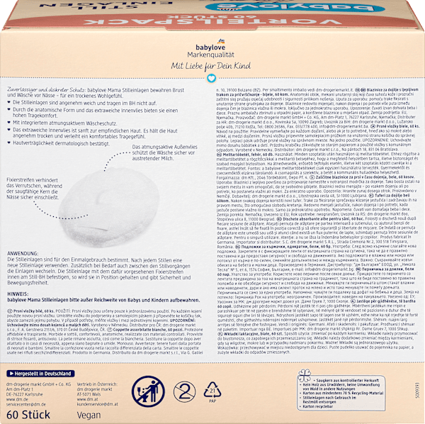 Valori nutrizionali e ingredienti dm babylove Cuscinetti per l'allattamento (60 x)