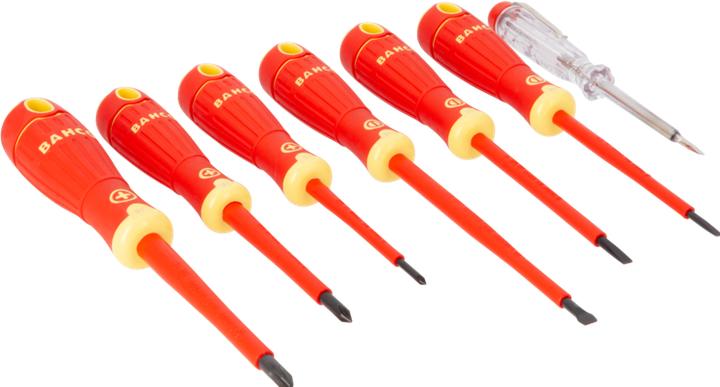 Produktbild Bahco Isolierter BahcoFit Schraubendreher-Satz mit 2-Komponenten-Griff, mit 150 V bis 250 V Spannungsprüf (Phillipps-Kreuzschlitz (PH))