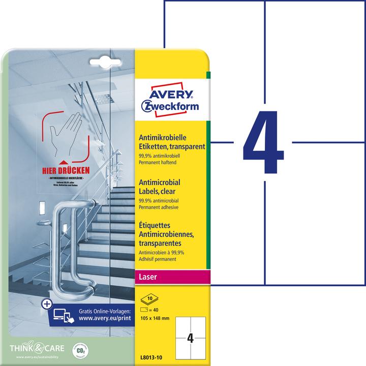 Productafbeelding Avery AVZ L8013-10 Antimicrobiële Etiketten 105x148mm transparant