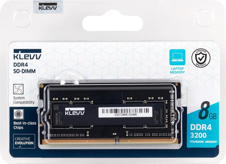 Productafbeelding Klevv 8GB Standard DDR4 SODIMM 3200Mhz Black Bulk (1 x 8GB, 3200 MHz, DDR4 RAM, SO-DIMM)