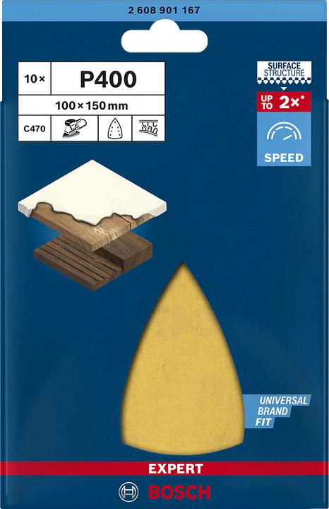 Actual product image Bosch Professional Zubehör EXPERT C470 Sandpaper with 7 holes for multi-sander, 100 x 150 mm, G 400, 10 pcs. (400)
