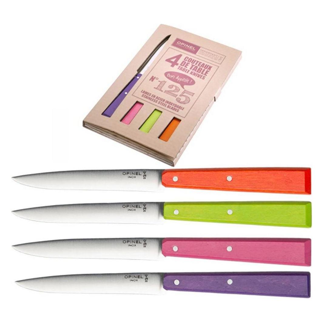 Opinel Nr. 125 Bon Appetit Pop Dinermessenset, 4x, Bestek, Oranje, Groen, Roze, Paars