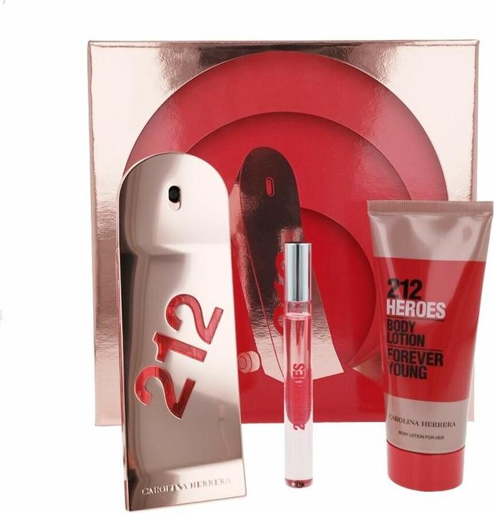 Produktbild Carolina Herrera Herrera 212 Heroes Set: EDP Spray 80ml, Body Lotion 100ml, Rollon 10ml (Parfum Set)