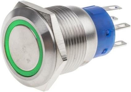 Produktbild Rs Pro 19mm,stainless,DPDT,Latch,Green Led,12V