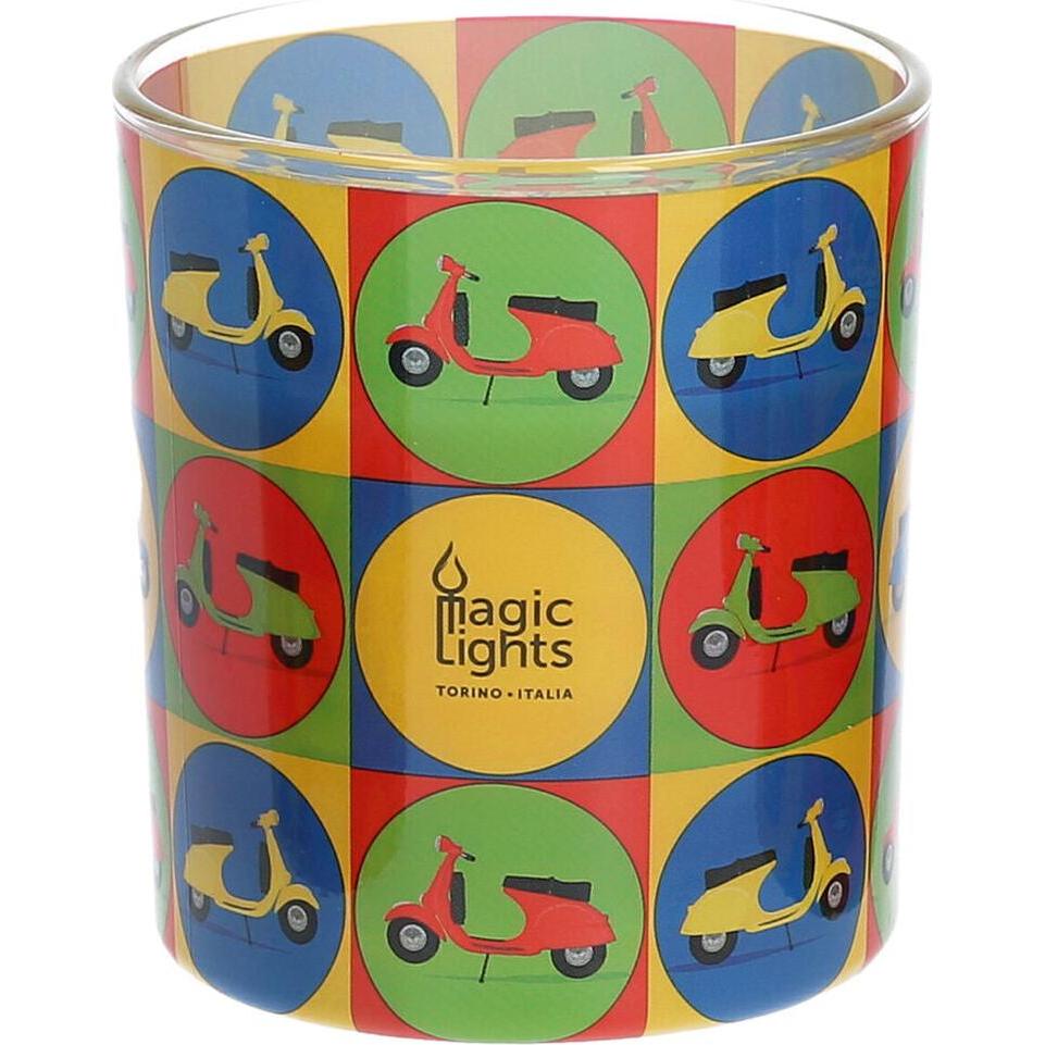 Magic Lights, Candela, Candela in vetro stile pop art con motocicletta