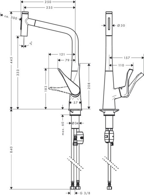Immagine prodotto hansgrohe HG 2-L Miscelatore monocomando per lavello METRIS Doccia estraibile finitura acciaio inox
