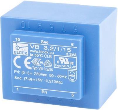 Produktbild Block Transformator PCB 3,2VA 1x15V