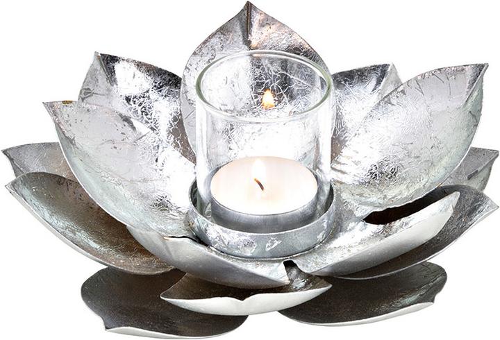 G. Wurm Windlicht Lotus aus Metall/Glas Silber (B/H/T) 18x8x18cm