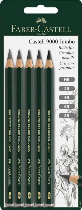 Actual product image Faber-Castell Blister 5 Crayons Castell 9000 Jumbo (HB, 2B, 4B, 6B, 8B, 1 x)