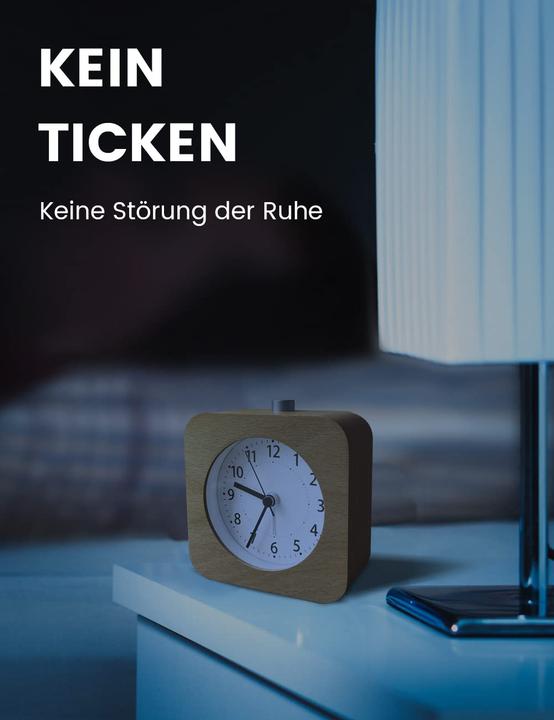 Produktbild Alopini Analoger Wecker, Kein Ticken, Wecker mit Schlummerfunktion, Nachttischuhr mit Nachtlicht
