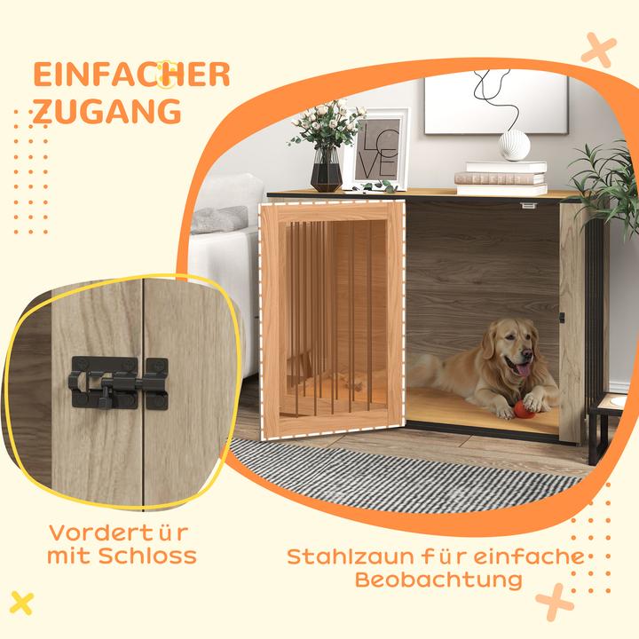 Actual product image PawHut Hundekäfig Stahl, MDF Eiche (Dog house)