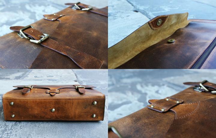 Image du produit Only-Bags.Store Sacoche en cuir véritable fait à la main, sacoche pour ordinateur portable, messager, voyage (15")