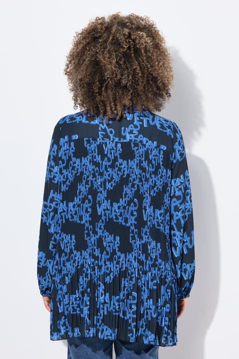 Actual product image Ulla Popken Letter Print Long Sleeve Pleated Blouse (46, 48)