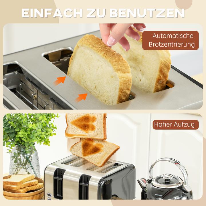Produktbild Homcom Kocher-Toaster-Set Edelstahl, Kunststoff Schwarz (1.70 l)