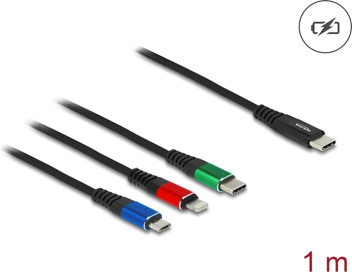 Image du produit Delock Câble de charge USB C - Lightning/Micro-USB B/USB C 1 m (1 m, USB 2.0)