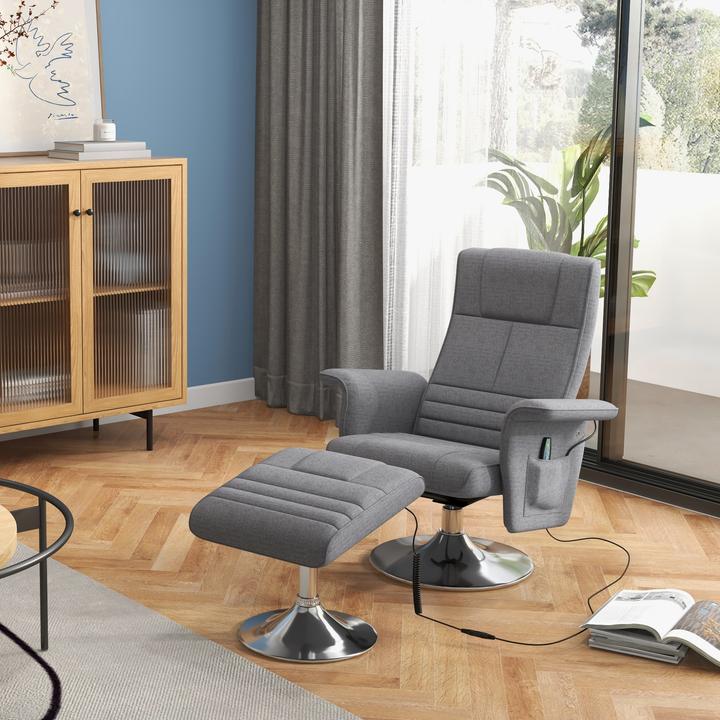 Image du produit Homcom Massagesessel mit Fusshocker Leinenstoff (100% Polyester), Schaumstoff, Stahl Dunkelgrau