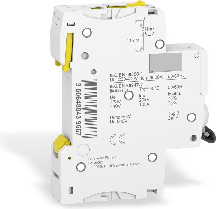 Produktbild Schneider Electric Acti9 iC60N MCB 1 Pole 6A Curve B