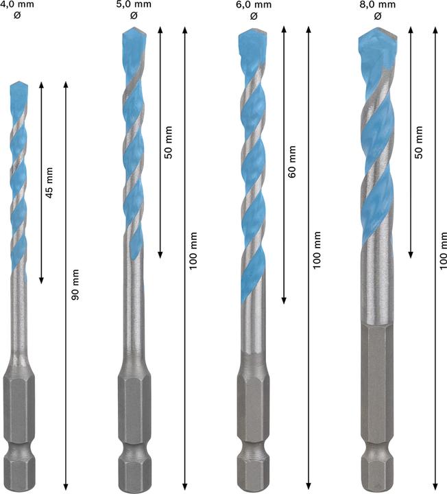 Actual product image Bosch Professional Zubehör EXPERT HEX-9 Multi Construction drill bit set, 4/5/6/8 mm, 4 pcs. (6 millimetres, 5 millimetres, 4 millimetres, 8 millimetres)