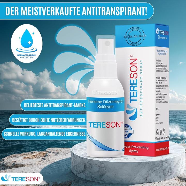 Actual product image Tereson Antitranspirant Spray 50ml, stark gegen Schwitzen an Achseln und Händen x2 (Crème, Spray, 50 ml)