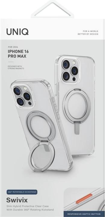 Immagine prodotto Uniq Swivix 360 Rotating Kickstand Case for iPhone 16 Pro Max - Clear (Apple iPhone 16 Pro Max)