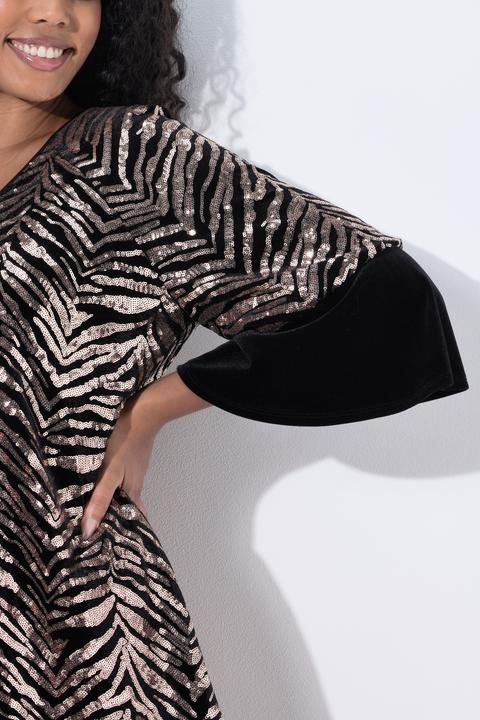 Immagine prodotto Ulla Popken Abito di velluto dal taglio svasato con paillettes, scollo a V e maniche a 3/4 (42, 44)