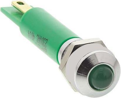 Produktbild RS PRO LED erhaben 8mm chrom 230Vac grün