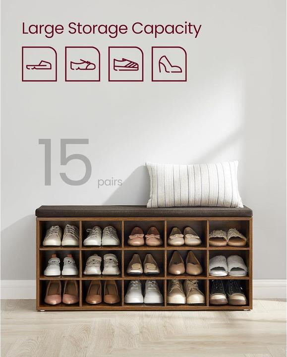 Produktbild Vasagle Schuhbank LHS15BX braun, schwarz Holz 105,0 cm (105 x 30 x 48 cm)