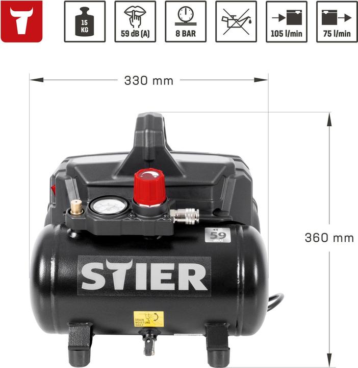 Actual product image Stier Whisper compressor (8 bar, 6 l)