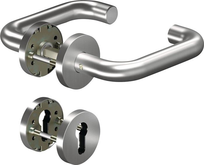 Ogro Feuerschutzgarnitur 8100/6501/6612 Edelstahl ER D/D für Türstärke 38 - 63 mm PZ rund DIN links /... (Türgarnitur)