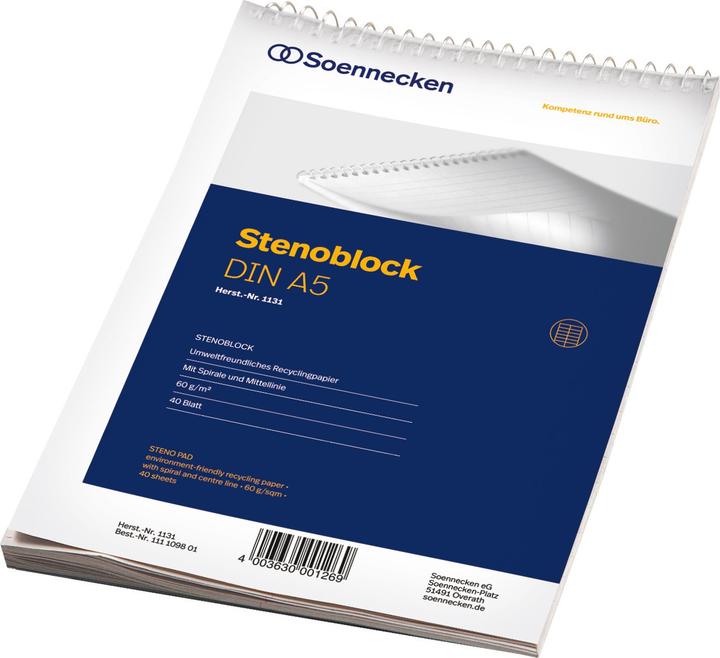 Soennecken Stenoblock Papierformat: DIN A5 Ausführung der Lineatur: liniert (A5, Liniert)