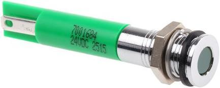 Produktbild RS PRO 8mm flush satin chrome LED, green 24Vdc