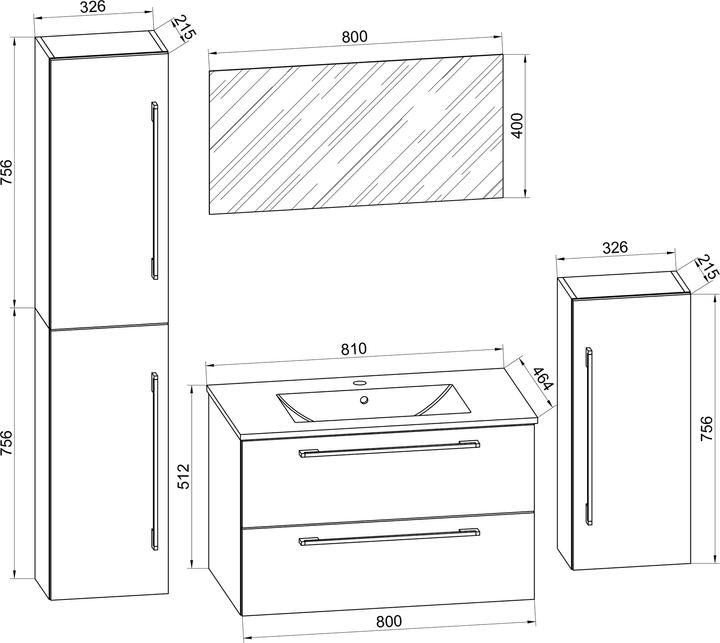 Image du produit VCM Meuble vasque 5 vasques Badinos 2 tiroirs Miroir