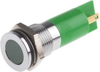 Produktbild RS PRO 14mm flush satin chrome LED, green 12Vdc
