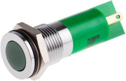 Produktbild RS PRO 14mm flush satin chrome LED, green 24Vdc