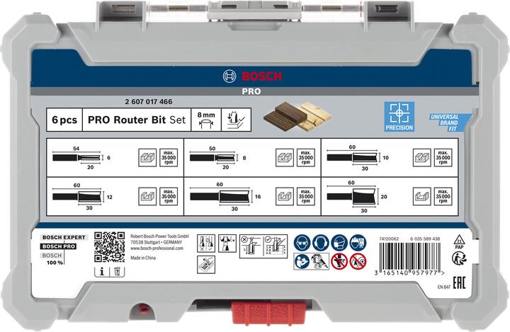 Produktbild Bosch Professional Zubehör 6-teiliges Nutfräser-Set, 8-mm-Schaft für Handfräsen
