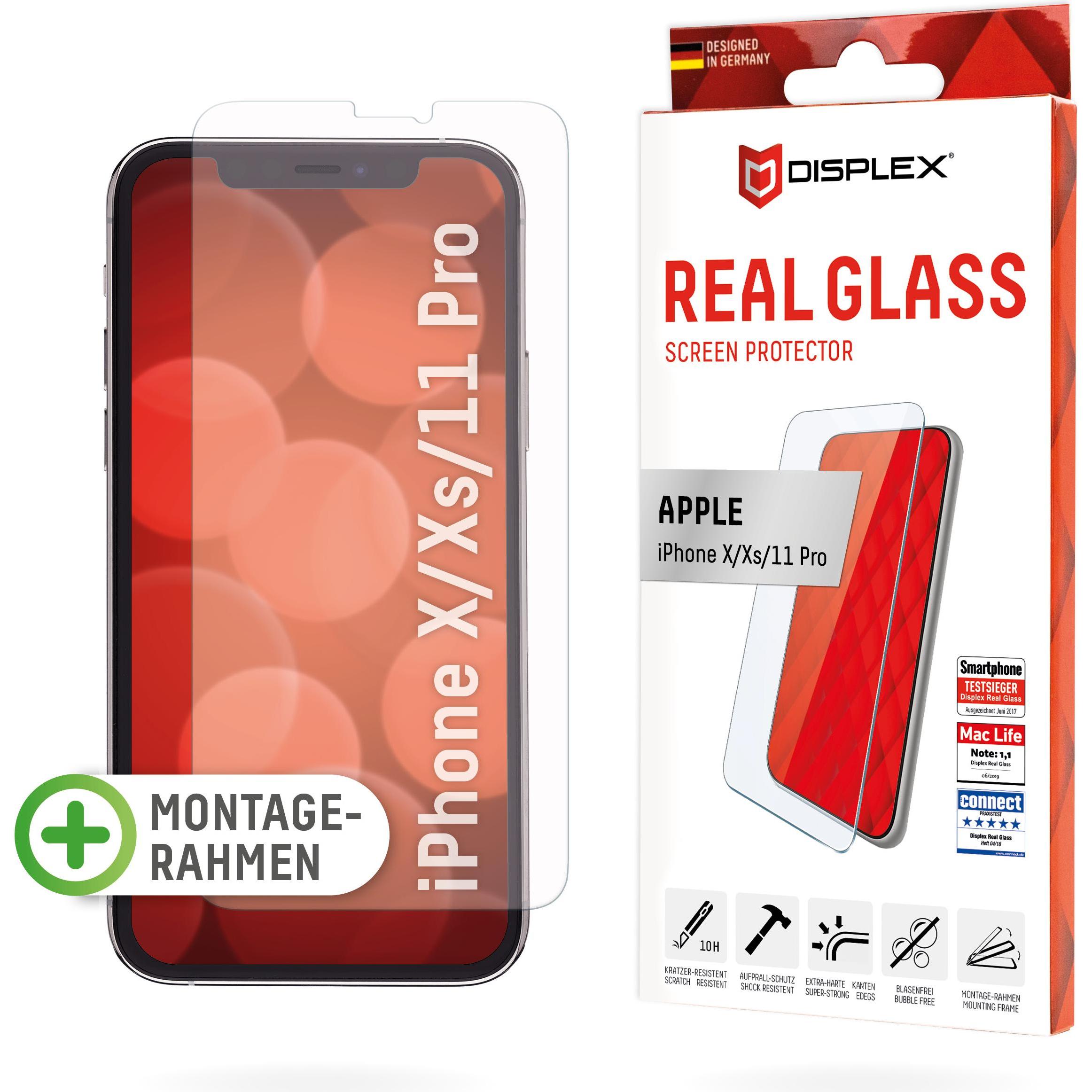 Displex Real Glass, 2D Panzerglas (1 Stück, Realme 11 Pro+, Apple iPhone X), Smartphone Schutzfolie, Transparent