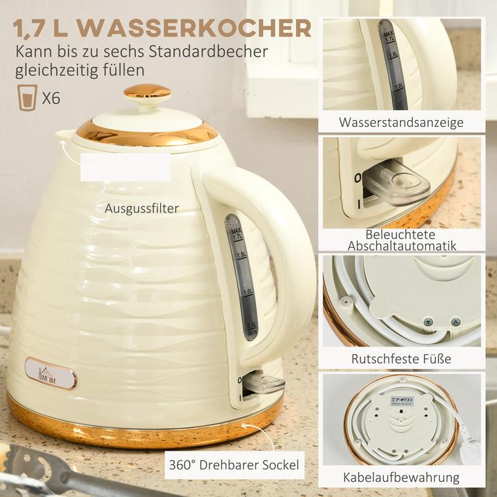 Produktbild Homcom Kocher-Toaster-Set Kunststoff, Stahl Beige (1.70 l)