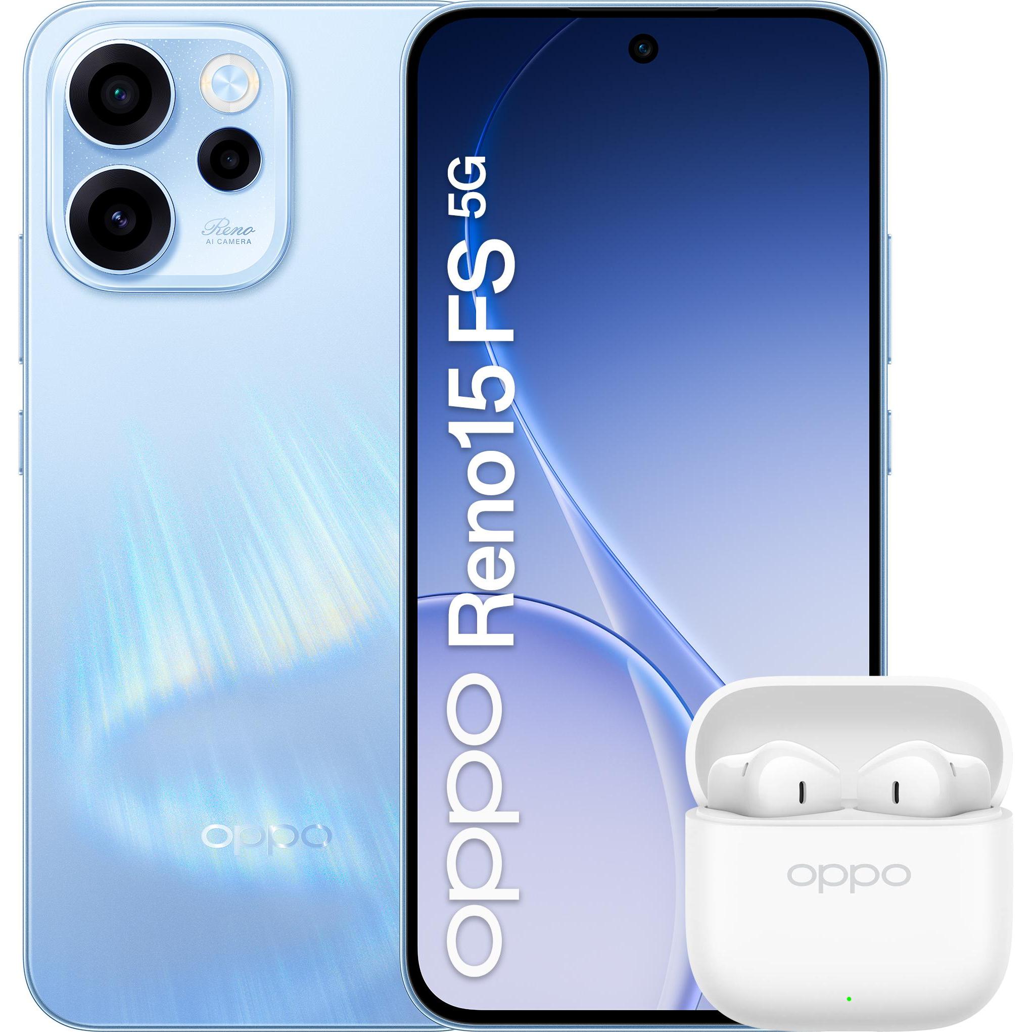 OPPO RENO 15FS 5G BUN BUDS3 BL () (512 GB, Aurora Blue, 6.57", Dual SIM, 5G), Smartphone, Blau