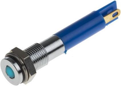 Produktbild RS PRO 6mm flush satin chrome LED, blue 12Vdc
