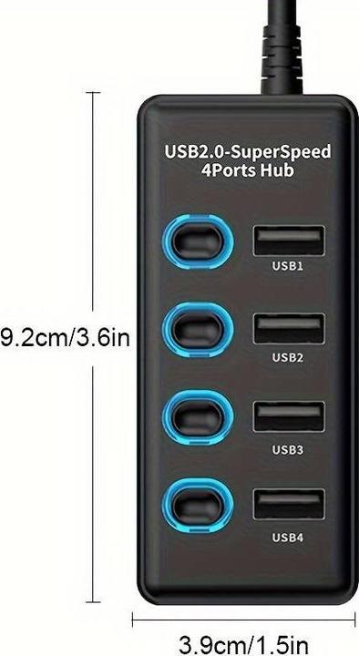 Actual product image PhoneLook Station multi-ports 4 en 1 USB 2.0 hub avec switch on & off individuel et port USB-C (USB-C, 4 ports)