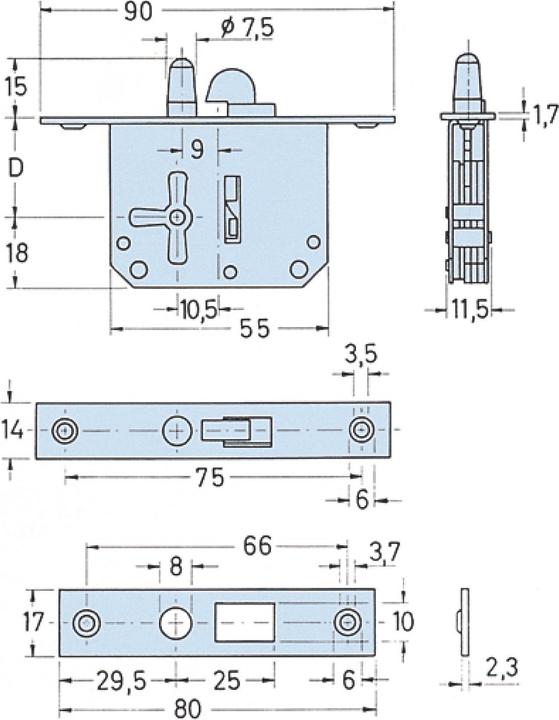 Produktbild Junie 2173 Bart-Rollladenschloss links, Dornmass 25 mm, Stahl/Stulp Messing