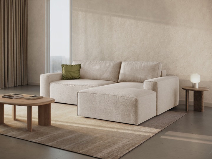 Actual product image Micadoni Bouclé Right Corner Sofa With Bed Function And Box, "Jodie", 3 Seats, 246x151x86 Made in Europe (Corner sofa)