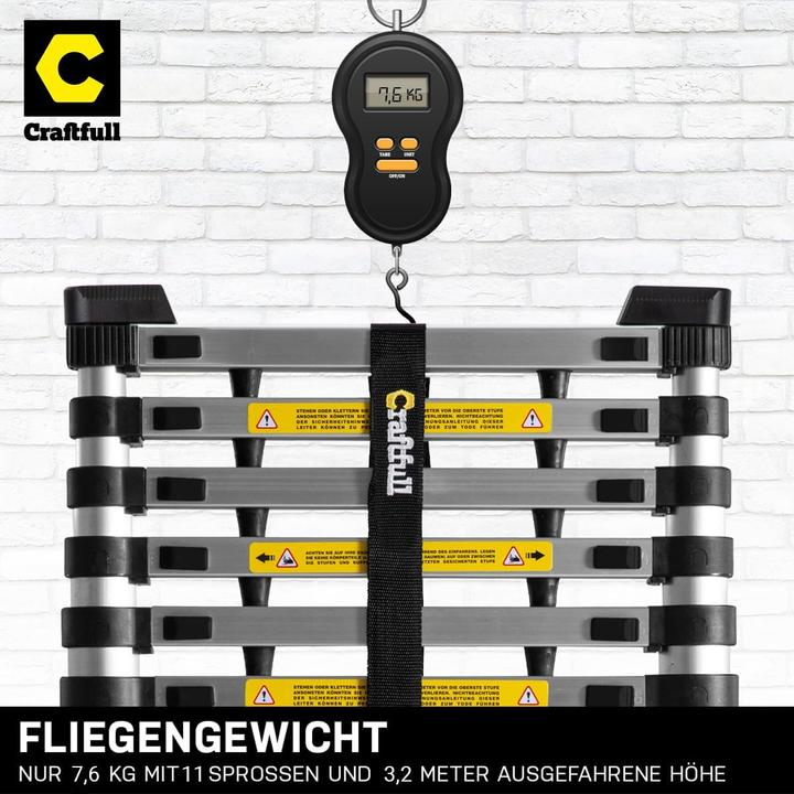 Immagine prodotto Craftfull Teleskopleiter CF-101A, 15 Sprossen, inkl. Tragetasche (Scala singola)