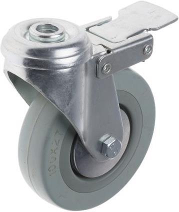 RS PRO Braked Swivel Castor, 100mm, Rubber Tyre