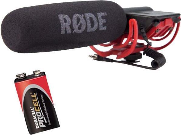 9V battery, Foam windscreen, 3/8 inch thread, Videomic with Rycote holder, Operating display via LED