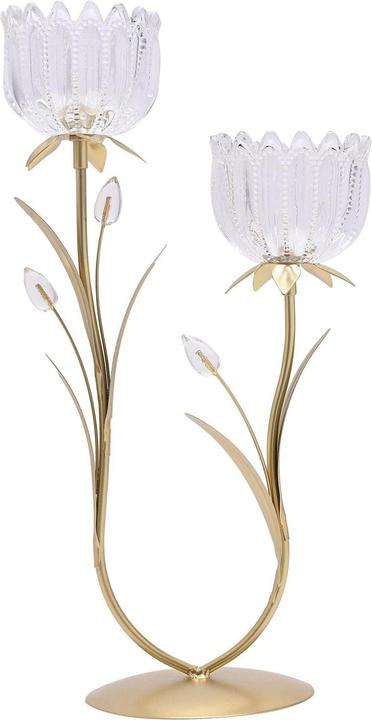 Actual product image Hestia 2 Stem Candle Holder With Clear Glass On Gold Base (22 x 10 cm)