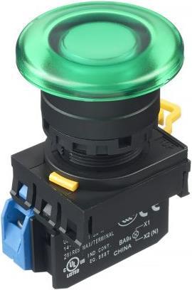 Produktbild Idec YW22mm PBI mush momt 1NO LED 24V green